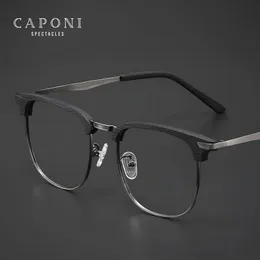 CAPONI 2024 Acetate Glasses Frame For Men Square Fashion Wood Grain Vintage Eyeglasses Original Brand Designer Spectacles J3543 240411