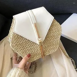 Bag Fashion Hexagon Mulit Stil Stroh PU Handtaschen Frauen Sommer Rattan handgefertigt gewebte Strand Bolsa Feminina