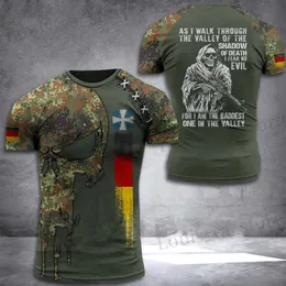 남자 티셔츠 2023 독일 남성 남녀 두개골 플래그 3D 프린트 티셔츠 베테랑 짧은 SLVE O-NECK T 캐주얼 그래픽 대형 느슨한 어린이 TOPS T240419