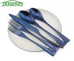 5pcsset Blue Flatware Set Edelstahl -Tischgeschirrgeschirr Steak Messer Fork Spoon Dinner Food Regenbogen Besteck Set8329517