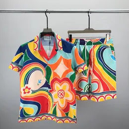 26 styles designer men t shirt set print mens casual shirt and short womens loose silk shirt high quality tees summer tour men tshirt Size M-3XL Casablanc-y #44
