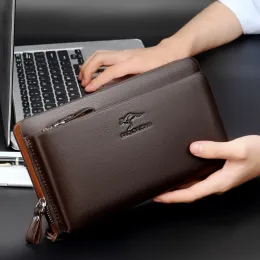 Wallets Dual Zippers Wallet Men's Leather Clutch Bag Carteira Masculina Couro Big Carteira Portefeuille Homme Business Card Holder Bag