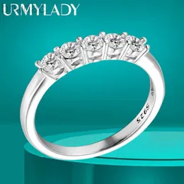 Anello solitario urmylady bianco oro d color 4mm anello moissanite per donne abbinamento in pietra da pietra diamanta bride bride s925 sterling argento grave d240419