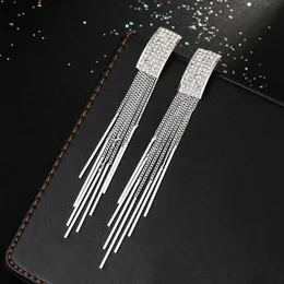 Other 2019 New Gold Color Long Crystal Tassel clip on Earrings Without Piercing for Women Wedding Brinco Fashion Jewelry Gifts 240419