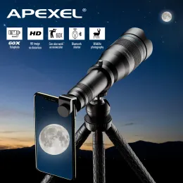 망원경 Apexel Professional HD 망원 줌 전화 렌즈 2060X 강력한 단안 망원경 모바일 망원경 캠프 관광을위한 렌즈
