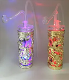 금과 은색 더블 드래곤 LED 물 담뱃대 43 인치 오일 리그 봉 휴대용 필터 흡연 물 봉