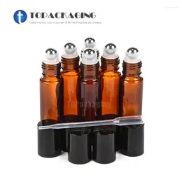 Garrafas de armazenamento 6pcs x 10 ml em garrafa de vidro vazio com rolo de aço pequeno recipiente cosmético para tubo de perfume de amostra de óleo essencial para óleo