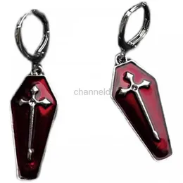 Other Gothic Red Enamel Cross Coffin Drop Earrings for Women Punk Hip Hop Exaggerated Earrings Jewelry Halloween Gift 240419