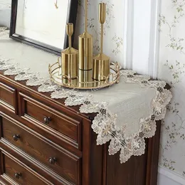 Table Cloth Runner Dining Tablecloth Runners Wedding Cotton Linen Europe Embroidered Flag Cup Mat Lace Cabinet Decoration