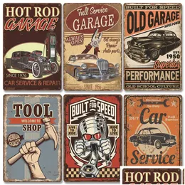 Metal Pintura de metal Classic Garage Poster Sign Vintage Serviço de carro Sinais de lata Retro Placa Racing Posters Sexy Girl Tool Man Cave Shop Wal Dhl2v