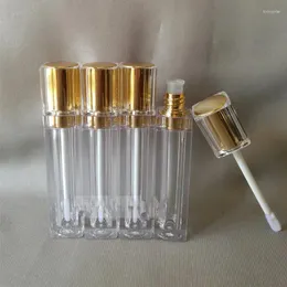 Förvaringsflaskor 100 st/Lot Square Shape Lip Gloss Tube med Silver/Gold Cap Lipstick Packaging Bottle Empty Högkvalitativ behållare