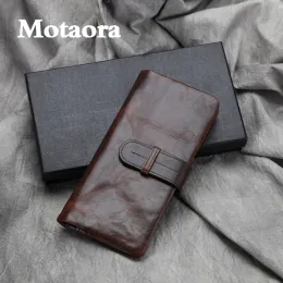 Wallets Motaora Man Genuine Leather Wallet Male Vintage Long Purse for Cash Id Card Coin Men's Retro Classic Cowhide Leisure Wallets