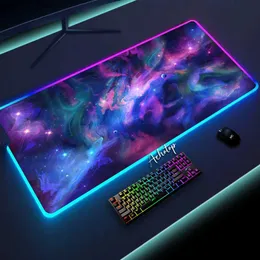 Muskuddar handled vilar nebula rgb mus pad lila rymdgummi stor led belysning muspad galax färgglad lysande spel skrivbord matta stor mus pad xxl y240419