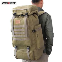 Rucksäcke 60 l Großer Militärtasche Leinwand Rucksack Taktische Taschen Camping Wanderwanderung Rucksack Armee Mochila Tactica Travel Molle Men Outdoor Sport