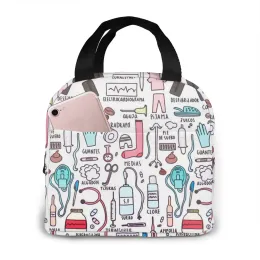 Bolsas de viagem Bolsa de enfermagem de enfermeira lancheiras femininas de desenho animado enfermeira estampa de comida mais refrigerador caixa de bento para crianças para a escola para a escola