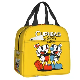 Çantalar Sıcak Oyun Cuphead Mugman Öğle Yemeği Çanta Okulu Su Geçirmez Soğutucu Termal Yalıtımlı Öğle Yemeği Kutusu Kadınlar Çocuk Gıda Tote Çanta