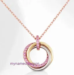 디자이너 Cartrres Nacklace Simple Set Pendant Kajia Three Ring Necklace 925 Sterling Silver Plated 18K 골드 C 패밀리 핑크 다이아몬드 컬러 펜던트 칼라 체인