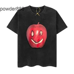 2024 High Street Summer New Top Apple Smiling Face Printed Prying старая свободная футболка с короткими рукавами