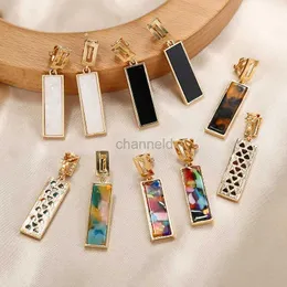 Other 5 Color Fashion Korea Simple Geometric Square Clip on Earrings for Women Golden Colorful Resin Non Pierced Ear Clips 2021 Trendy 240419
