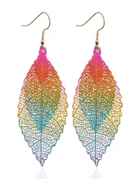 Fashion Luxury Boho Double Color Leaf Dangle Earrings Big Pink Rainbow Leaves Long Tassels Drop Earring For Women Jewelry9488155