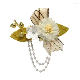 Vintage Chinese Style Snow Yarn Flower Spring Hair Clip For Women Elegant Accessories With Pearls Pince A Cheveux Femme