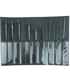 TG 9 Pcs PRO Salon Hair Styling Cutting Carbon Antistatic Barbers Detangle Comb Hairdressing Carbon Combs Set In Wallet1223156