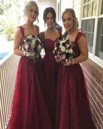 Burgundy Wine Red Long Brideshid Dresses 2019 tulle tulle A Line Wedding Guest Dress Women Cheap Prom Party Barty 2876471