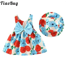 Clothing Sets Baby Girls Toddler Summer Sundress Sleeveless Bow Knot Floral Print A-line Dress With Sun Hat Holiday Vacation Picnic Outfits