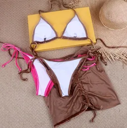 Velvet Mayo Lüks Üç Parçalı Bikini Seti Brezilya Etek Yüzme Takım Tasarımcı Mayo Kadın Seksi Biquini Push Yukarı Mayo Takım Marka Mononiki S-XL Plaj Giyim