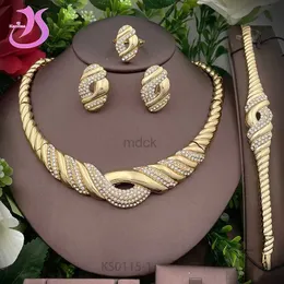 Pendant Necklaces Dubai 18k Gold Color Necklace Set For Women 18k Gold Plated Dubai Jewelry ensembles de bijoux pour femme 240419