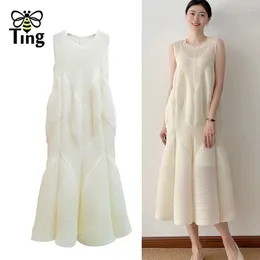 Sukienki swobodne Tingfly Chicka plisowana projektantka mody midi Long Summer France Wysoka jakość sukienki szlafrop