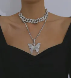 Lumo di alta qualità Luxury Shiny Ciondolo grido Chunky Rhinestone Choker Hip Hop Bling Crystal Butterfly Neckclace Nightclub Party Jewelr9295932