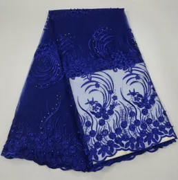 Royal Blue Net French Lace Material Högkvalitativt fransk netto afrikansk spetstyg med pärlor Nigerian Wedding African 309175636