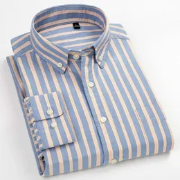 Cotton Oxford Striped 격자 무늬 Londsleeve Shirt for Men Dress Shirts 고품질 순수한 컬러 비즈니스 버튼 업 8xl 7xl 240403