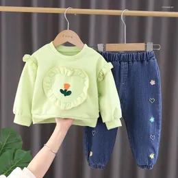 Kläder sätter flickkläder 2024 Spring Autumn Children Cotton Sweatshirts Pants 2st Tracksuits For Baby 1 till 5 Years Kids Post Outfits