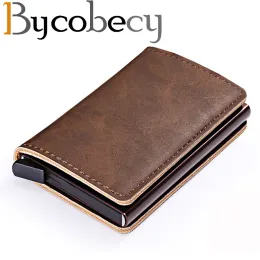 Wallets Bycobecy Custom Name Wallet Business Card Holder 2023 New Men Leather Wallet With RFID Card Case Automatic Money Cash Clip Purse