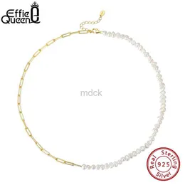 Collane a ciondolo Effie Queen 14K Gold Oro Clip di carta vintage Collana a catena con perla d'acqua dolce naturale per donne Gioielli di moda GPN13 240419