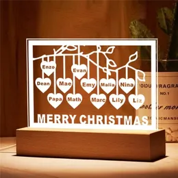 Personalized Family Tree Night Light Heart Names up to 12 Names USB Led Wooden Base Lamp for Mother's Day Christmas Mom Gift 240403