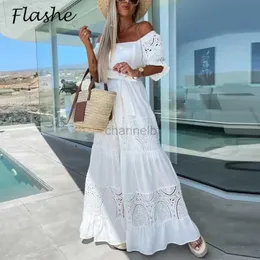 Abiti casual di base Nuova Boemia Abiti per donne Elegante abito da spiaggia per la spiaggia White Short Short Short Lace Long Dress Women Maxi Abite 240419