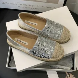 Sıradan Ayakkabı Lüks Pullu Tasarım Balıkçı Kadınlar Slip-On Textil Slip Halat Soy Dört Sezon Kadın Daireleri