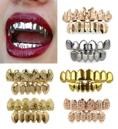 18K Real Gold Braces Punk Hip Hop zęby Grillz Dental Mouth Fang Grills Up -Toot Tooth Cosplay Party Rapper Prezenty biżuterii Who9671105