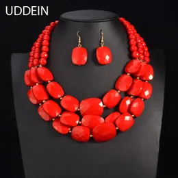 Uddein African Beads مجموعات المجوهرات متعددة الطبقة النيجيرية المجوهرات الهندية مجموعات البيان الفاخر قلادة قلادة المجوهرات 240419