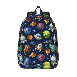 Backpacks Comic Space Rucksack Planeten Raumschiffe für Jungen Kinder Schoolbag Bookbag Science Raket Cartoon Galaxy Daypack