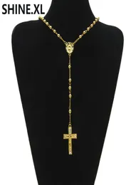 Hip Hop Iced Out Long Rosary Necklaces Bead Chain Pendant Gold Color Catholic Church Ball Jewelry5347594