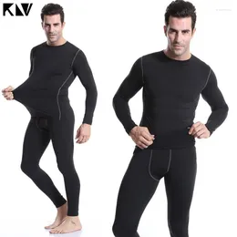 ملابس داخلية حرارية للرجال KLV Men Winter Fleece Sports Set Set Cycling Base Layers Fitness Gym Grouging بدلة طويلة دافئة