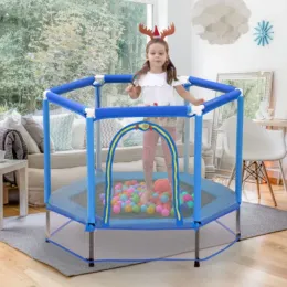 Trampolines Estoque dos EUA 55 "Crianças Trampoline com Rede de Gabinete de Segurança e Balls Mini Trampolim externo para crianças MS197020AAC