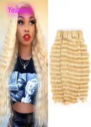 RAW Indian Hair Hair Double Wavts Blonde Deep Wave Curly 613 Three Bundles 100 Extensions Human Hair Extensions 1028inch2680736