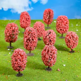 Figurine decorative 10pcs 8 cm/10 cm Tree di fiori rosa Modello Train Miniature Artificiale Scenery Paesaggio Railroad Edilizia Building Paesaggio