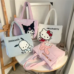 2024 New Handbag Cartoon Cute Down Fabric Kuromi Tote Bag Shoulder Pochacco Cute Stationery Bag Large Capacity Handbag