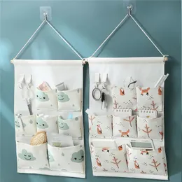 3/5/7 Taschen Baumwollwand montierte Aufbewahrungstasche Hauszimmer Schrank Tür Kleinwäsche Kleidung Hanging Bag Halter Kosmetikspielzeug Organisator